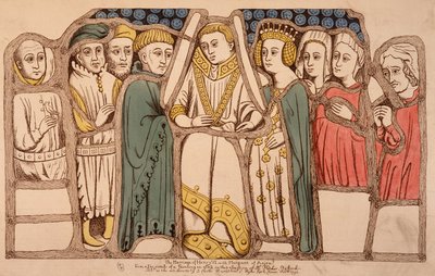 زواج هنري السادس ملك إنجلترا (1421 - 1471) ومارجريتا أنجو (1429 - 1482) عام 1445. نقش من 1793. الكتاب المقدس. آرت ديكو في باريس. بواسطة المدرسة الفرنسية