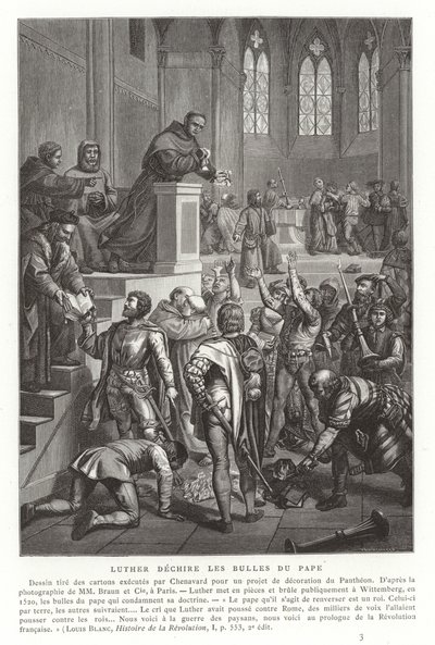 مارتن لوثر تمزيق الثيران البابوية ، Wittenberg ، ألمانيا ، 1520 بواسطة المدرسة الفرنسية