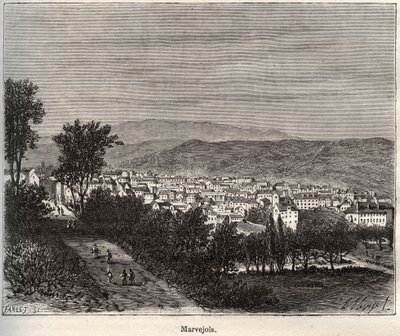 Marvejols - Lozere - Languedoc-Roussillon - نقش في "فرنسا اللامعة: الجغرافيا والتاريخ والإدارة الإحصائية" بقلم V.-A. الشعير براون. 1884 بواسطة المدرسة الفرنسية