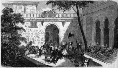 مذبحة للمسيحيين الموارنة على يد الدروز (الدروز) في باحة منزل في دير القمر (دير القمر) بسوريا بواسطة المدرسة الفرنسية
