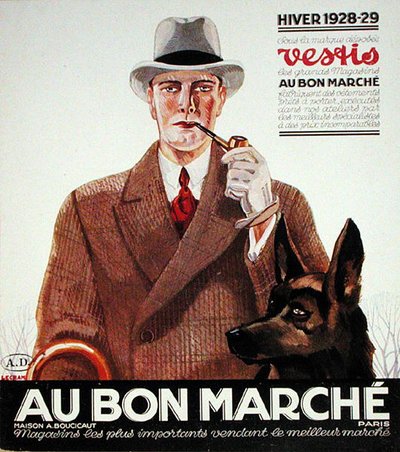 أزياء الرجال ، من 'Au Bon Marche' ، شتاء 1928-1929 (ليثو ملون) بواسطة المدرسة الفرنسية