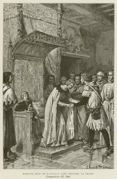Messire Jean De Hainault Vint Finding The Queen (نقش) بواسطة المدرسة الفرنسية