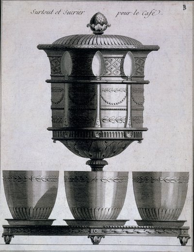 الأعمال المعدنية: طقم قهوة مع ملاعق وحامل سكر ، 1780-96 بواسطة المدرسة الفرنسية