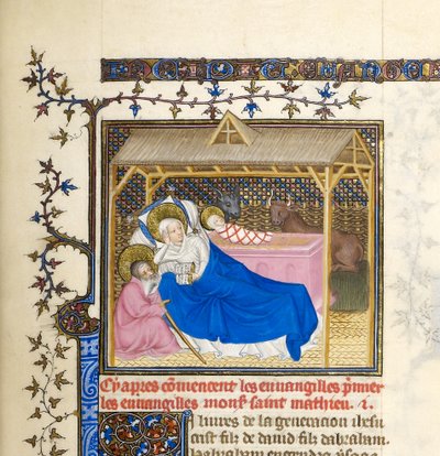 منمنمة مع ميلاد المسيح، حوالي 1403-1404 (تفاصيل من BL6425489) بواسطة المدرسة الفرنسية