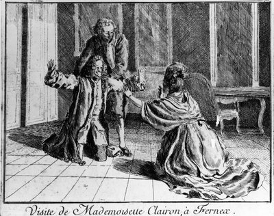 السيدة كليرون (Mademoiselle Clairon Josephe Leris de La Ttude dit Mademoiselle Clairon (1723-1803) الممثلة الفرنسية ، زارت فيرني إيه فولتير نقش القرن الثامن عشر. بواسطة المدرسة الفرنسية