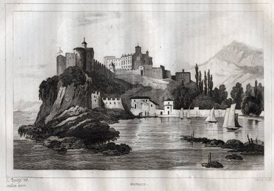 موناكو - نقش من "" إيطاليا الرائعة "" - رسم تاريخي ووصفي لإيطاليا "بقلم M. de Norvins ، الفصل. نودير 1834-1836. بواسطة المدرسة الفرنسية