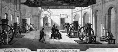 كسب المال: تسوق لمطابع النقود. نقش في "" Le Monde Illustré "" رقم 145 بتاريخ 21 يناير 1860. بواسطة المدرسة الفرنسية