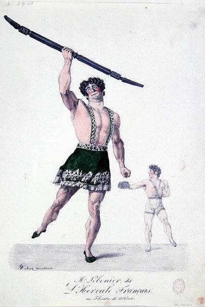 Monsieur Lebenier ، المعروف باسم "الفرنسي هرقل" ، حوالي 1820-30 (لون ليثو) بواسطة المدرسة الفرنسية