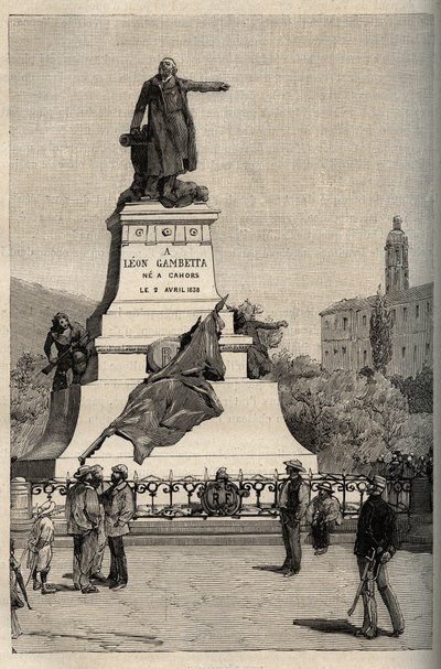 نصب تذكاري لليون غامبيتا (1838-1882) للكاتب ألكسندر فالجويير (1831-1900) - كاهور - نقش في "باتري" - الوصف PECTUREQUIREE DE LA FRANCE EN 6 VOLUES BY LUCIEN HUARD - نهاية القرن التاسع عشر بواسطة المدرسة الفرنسية