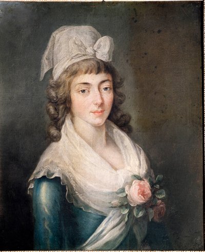 السيدة رولاند: صورة مدام رولان (1754 - 1793) ، شخصية من الثورة الفرنسية ، مرتدية قبعة جيروندين. لوحة من المدرسة الفرنسية بواسطة المدرسة الفرنسية