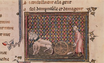 Ms.1044 f.21v الرجل المُلزم بالعمل من أجل لقمة العيش ، من Ovide Moralise كتبها Chretien Legouais بواسطة المدرسة الفرنسية