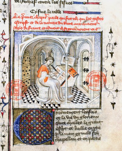 Ms.2028 كتابة راهب ، من Chroniques de Saint-Denis بواسطة المدرسة الفرنسية
