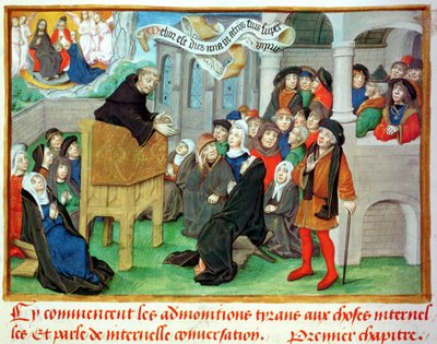 Ms.230 fol.57 الراهب الوعظ على التقليد من عظات الغواصين والصفات الغواصين بقلم جان دي جيرسون (1363-1429) بواسطة المدرسة الفرنسية