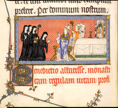 Ms.298 f82v تقديم رئيسة الكنيسة من البابوية ميتز ، كتب لريموند بار ، أسقف ميتز ، 1302-16 بواسطة المدرسة الفرنسية