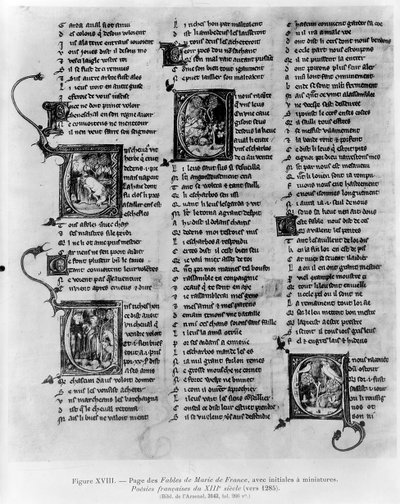 Ms 3142 fol.266 Fables by Marie de France (fl.12th Century)، from anthology of French Poems، c.1280-90 بواسطة المدرسة الفرنسية