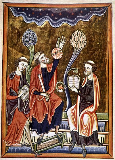 Ms 1186 f.1, The Astronomer, the Clerk and the Computist, facsimile of a miniature taken from the Book of Psalms (Psalter) of St. Louis and Blanche de Castile بواسطة المدرسة الفرنسية