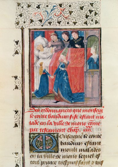 Ms 149 t.3 fol.163 المرض النهائي للكونت بالدوين الخامس من هاينولت بواسطة المدرسة الفرنسية
