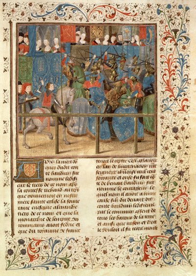 Ms 149 t.3 fol.82 مشهد البطولة ، من هيستوار دي نوبل أمراء دي هينو ، بقلم جاك دي جويز بواسطة المدرسة الفرنسية