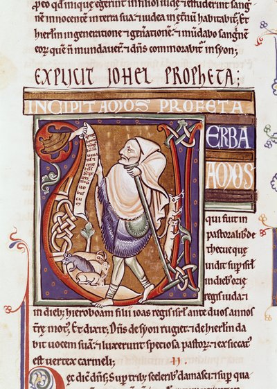 السيدة 1 fol.194v V الأولي التاريخي الذي يصور عاموس ، من الكتاب المقدس سوفي بواسطة French School