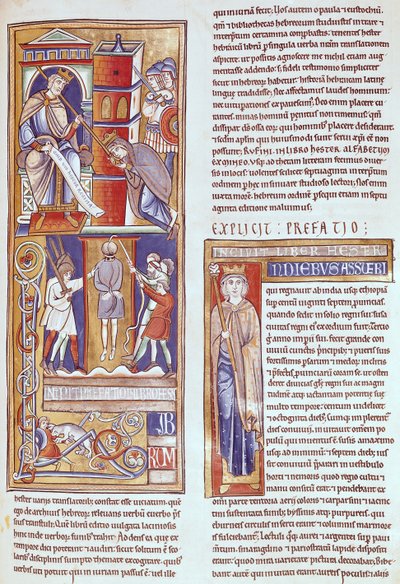 Ms 1 fol.284r Esther and Ahasuerus and Hanging of Haman، from Souvigny Bible بواسطة المدرسة الفرنسية