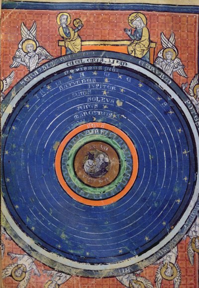 السيدة 2200 f.115v. العالم ، وفقا لأرسطو ، مصغرة من De Philosophia Mundi بواسطة Guillaume de Conches (1100-54) 1276-77 بواسطة المدرسة الفرنسية
