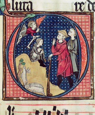 Ms 240 fol.16 البشارة إلى الرعاة ، من مستشفي ، 1257 بواسطة المدرسة الفرنسية