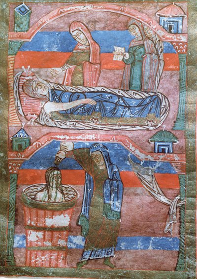 السيدة 250 Dropsical امرأة عالجتها الحمامات بواسطة St. Radegund من حياة St. Radegund بواسطة المدرسة الفرنسية