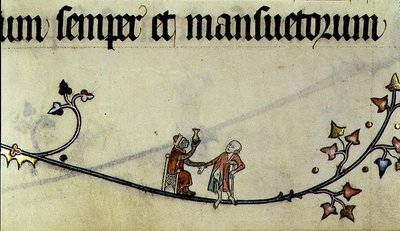 Ms 298 f.25 الطبيب القرد رجل ، من Metz Pontifical ، كتب لريموند بار ، أسقف ميتز بواسطة المدرسة الفرنسية