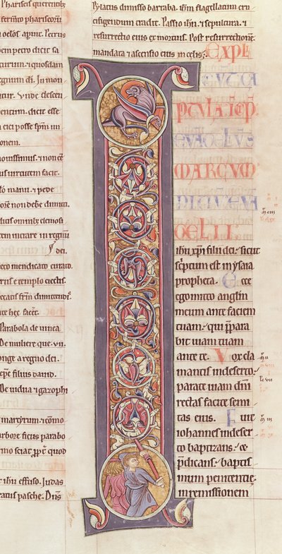 Ms 2 fol.175 t.2 إنجيل القديس مرقس من الكتاب المقدس لدير القديس أندريه أو بوا بواسطة المدرسة الفرنسية