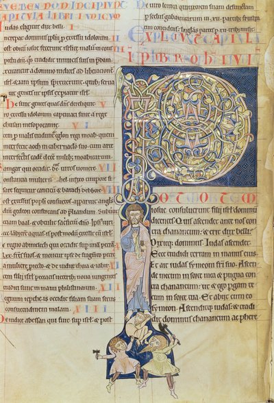 Ms 2 fol.3v t.1 "P" الأولي التاريخي ، من الكتاب المقدس لدير القديس أندريه أو بوا بواسطة المدرسة الفرنسية