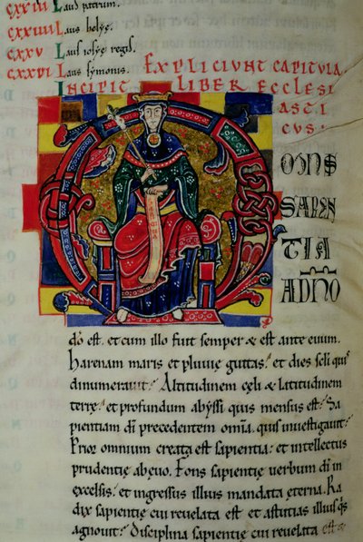 السيدة 2 fol.8 O الأولي التاريخي الذي يصور شخصية الحكمة ، من الكتاب المقدس سانت بينين بواسطة المدرسة الفرنسية