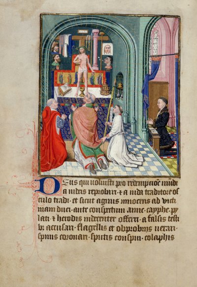 Ms 3-1954 fol.253v قداس القديس غريغوريوس من كتاب ساعات ، صُنع لفيليب لو هاردي ، دوق بورغوندي بواسطة المدرسة الفرنسية