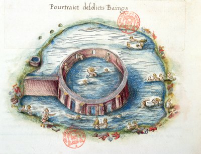 السيدة 3242 حمامات بوربون لانسي ، توضيح من عام وصف du Bourbonnais من نيكولاس دي نيكولاي ، 1569 (مرحاض على ورق) بواسطة المدرسة الفرنسية
