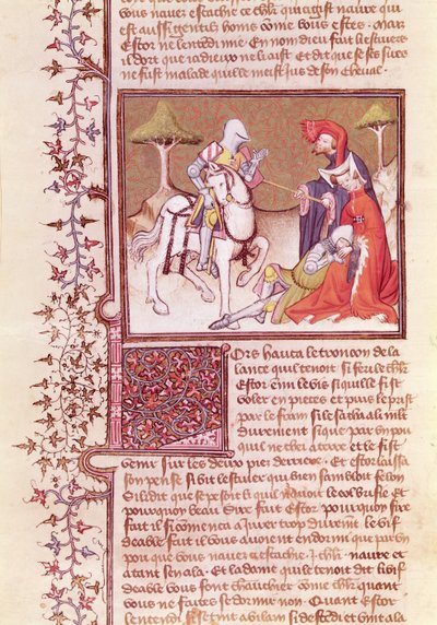 Ms 3479 fol.516 وهكذا سحب السيف من الفارس المحتضر من ليفر دي ميسيري لانسلوت دو لاك بواسطة المدرسة الفرنسية