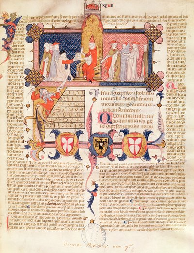 السيدة 371 ص .1 جان أندريه يقدم عمله للبابا كليمنت الخامس (c.1260-1314) بواسطة المدرسة الفرنسية