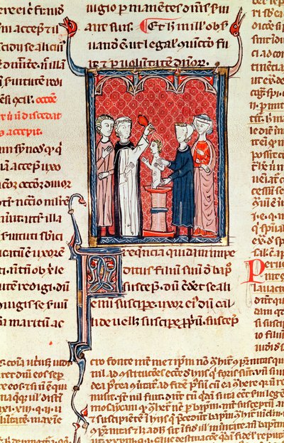 Ms 372 fol.161 مشهد المعمودية ، من ديكريتس دي جراتين بواسطة المدرسة الفرنسية