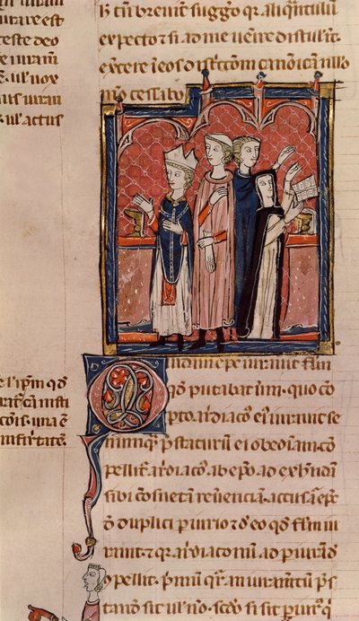 Ms 372 fol.59v راهبة تأخذ نذورها وكتلتها يؤديها أسقف ، من Decrets de Gratien (انظر 181276 لمزيد من التفاصيل) بواسطة المدرسة الفرنسية