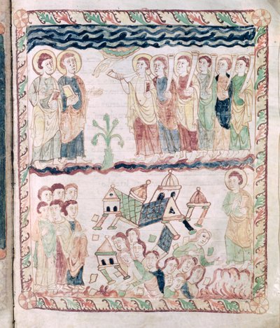 السيدة 386 fol.25r الملائكة مع الأبواق والهز الأرض ، من نهاية العالم سانت جون بواسطة المدرسة الفرنسية