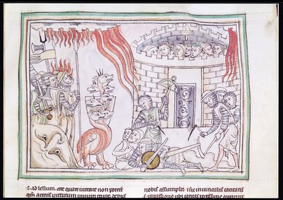 السيدة 422 Fol.95r النار السماوية تدمر جيش الشيطان ، مشهد من نهاية العالم بواسطة المدرسة الفرنسية