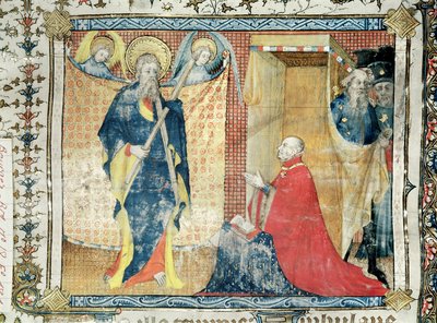 السيدة 48 صفحة 181 جان دي فرانس (1340-1416) دوق بيري يصلي قبل القديس أندرو ، من Lectionnaire de la Sainte-Chapelle de Bourges ، c.1404-10 بواسطة المدرسة الفرنسية