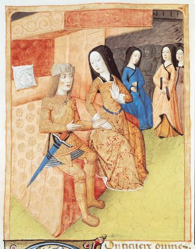 السيدة 493 f.74v أينيس وديدو ، من أعمال فيرجيل (70-19 قبل الميلاد) 1469 بواسطة المدرسة الفرنسية