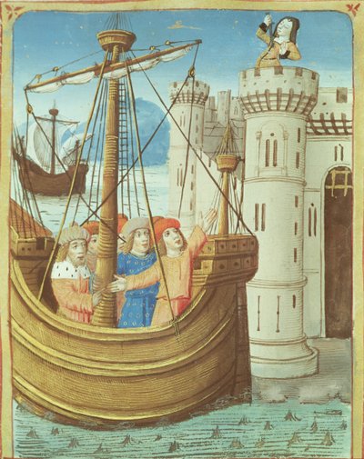 Ms 493 fol.99v رحيل وفاة أينيس وديدوس ، من الأينيد بواسطة فيرجيل مع تعليق من سيرفيوس ، 1469 بواسطة المدرسة الفرنسية