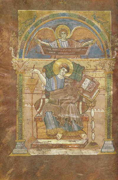 السيدة 4 fol.17v سانت ماثيو ، من إنجيل القديس ريكييه ، c.800 بواسطة المدرسة الفرنسية