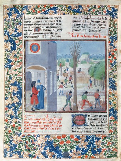 السيدة 5064 f.299v المهن لكل شهر من شهور السنة ، توضيح من Le Livre des Prouffitz Champestres بواسطة Pietro de Crescenzi (1230-132021) بواسطة المدرسة الفرنسية