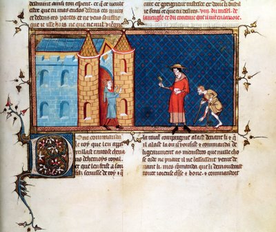 Ms 5080 fol.373r اثنين من مرضى البرص التسول ، من Le Miroir Historical ، بقلم فنسنت دي بوفيز بواسطة المدرسة الفرنسية