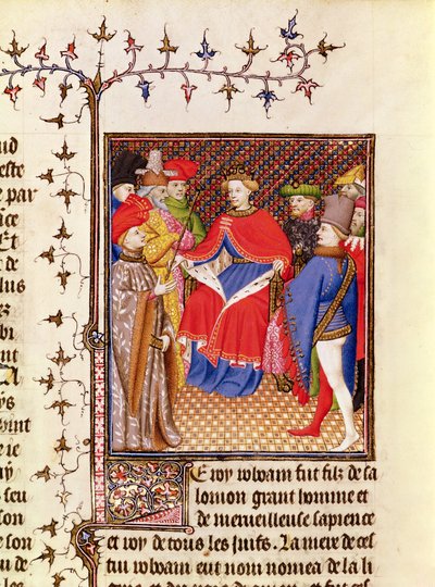 ردت السيدة 5193 F.5.5r Rosane على المبعوثين من الناس ، من إصدار Jean Sans Peur من De Casibus virorum Illustrarium بقلم Giovanni Boccaccio (1313-75) c.1410 بواسطة المدرسة الفرنسية