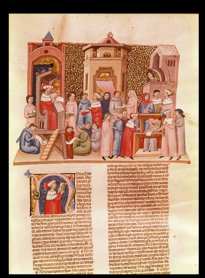 Ms 620 fol.173 درس في الجامعة ونقطة أولية تاريخية تصور ماجستير ، من Novela Super Sexto بواسطة Jean Andre بواسطة المدرسة الفرنسية