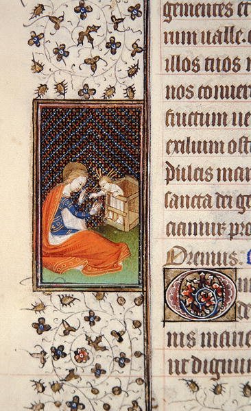 Ms 62 ، f.205v: Virgin and Child ، تفاصيل من كتاب الصلوات الفرنسي ، حوالي 1445-50 (ورق) بواسطة المدرسة الفرنسية