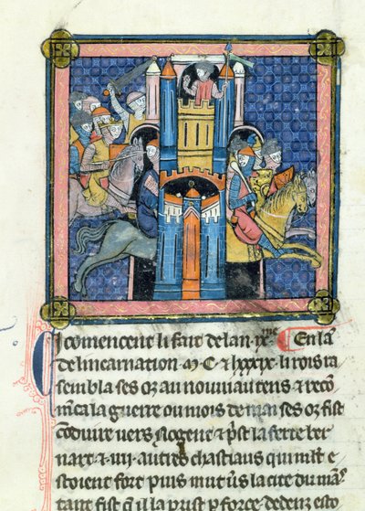 Ms 702 fol.295 The Taking of Le Mans by Philippe-Auguste (1165-1223) in 1189 بواسطة المدرسة الفرنسية