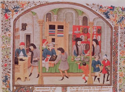 Ms 927 f.145r The Mint، from Aristotles `Ethics، Politics، Economics، from a translation translation by Nicholas Oreme بواسطة المدرسة الفرنسية
